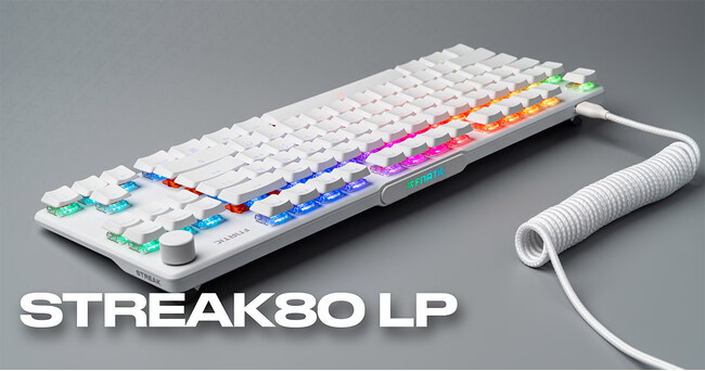 Fnatic Gear社製、高さを抑えたロープロファイル仕様のテンキーレスゲーミングキーボード「STREAK80 LP WHITE US」を発表