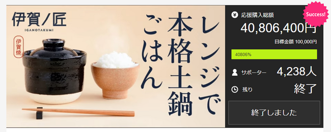 【息をする土】レンジで本格土鍋ごはん　時短・少量・本格志向の潮流を受け Makuake 4,000万円超