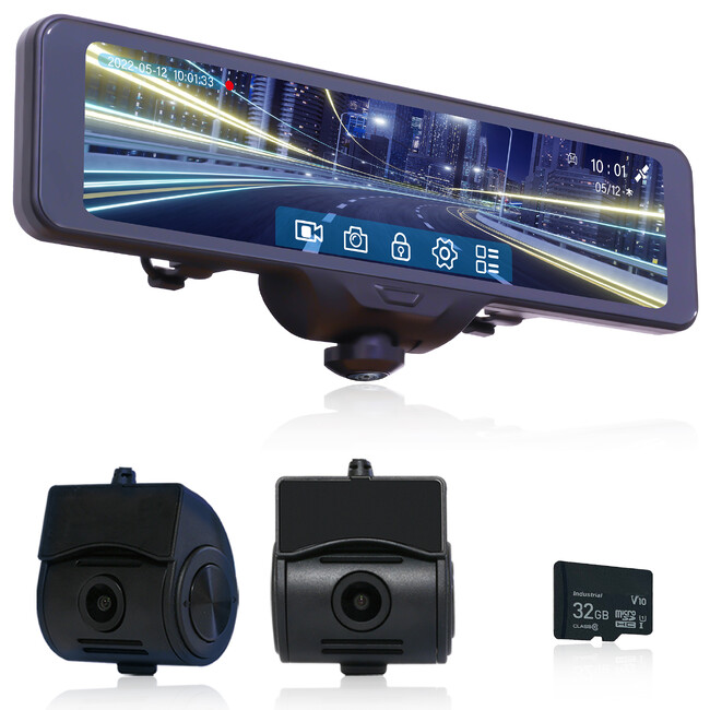 【KEIYO新商品】360°カメラ搭載スマートミラーに新たに駐車監視システムを追加し前後フルハイビジョンカメラを付けた10.7インチ全方位3カメラ式スマートミラー型ドライブレコーダーを販売開始！！