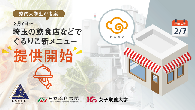 女子栄養大学と日本薬科大学の学生が、埼玉県内の規格外農作物から生まれた『ぐるりこ(R)』を使った期間限定メニューを開発。2月7日(水)から、県内の7つの飲食店で提供開始。