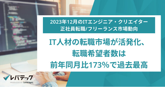 IT人材の転職市場が活発化、転職希望者数は前年同月比173％で過去最高