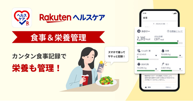 「楽天ヘルスケア」、食事のカロリーや栄養素を記録・管理できる新機能を提供開始