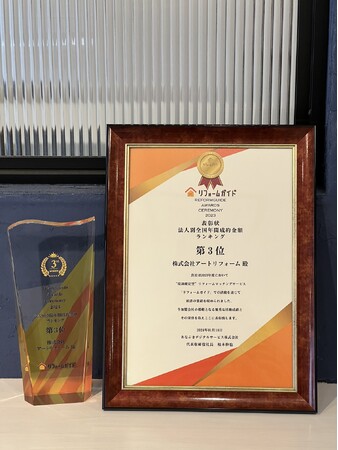 株式会社アートリフォーム、リフォームマッチングサイトのリフォームガイドが主催する『Reformguide Awards Ceremony 2023』で、法人別全国年間成約金額ランキングで全国3位を受賞