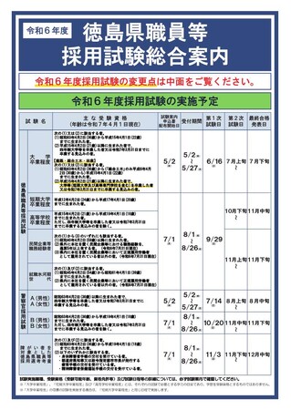 令和６年度徳島県職員等採用試験総合案内の公表について