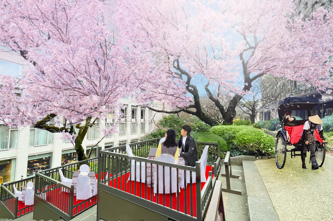 【高輪エリアのプリンスホテル】日本庭園の桜が目前に広がる絶景を特等席で“ふたりじめ” 人力車ツアー×お花見朝食で春の朝を優雅に愉しむ