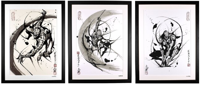「スパイダーマン」ファン必見！こうじょう雅之が水墨画で描く武人画「スパイダーマン」の1点限りの原画3種蔵出し！