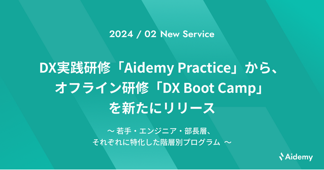 DX実践研修「Aidemy Practice」から、オフライン研修「DX Boot Camp」を新たにリリース