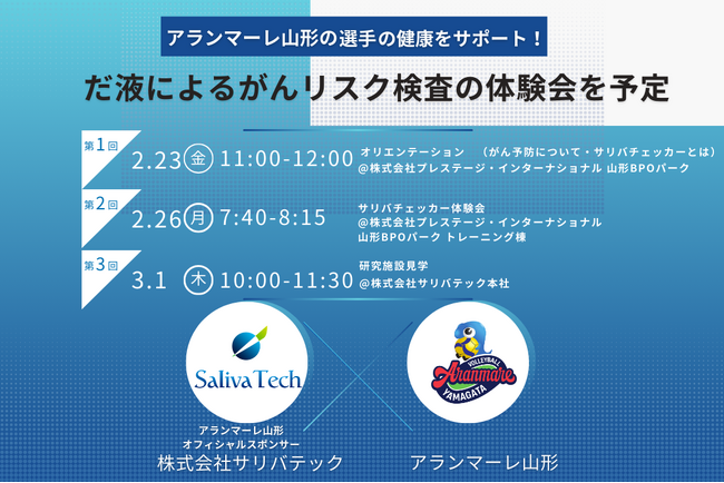 【サリバテック】アランマーレ山形の選手の健康をサポート！だ液によるがんリスク検査の体験会を予定