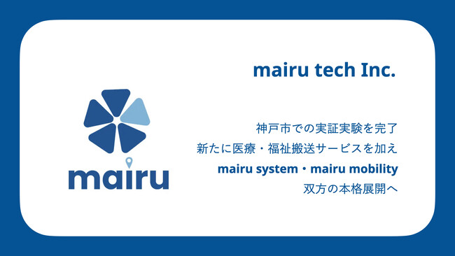 神戸市にて民間救急・福祉タクシーの予約ができる「mairuシステム」の試験運用を完了したmairu techが、4月から同システム及び医療・福祉搬送サービス「mairuモビリティ」を展開予定