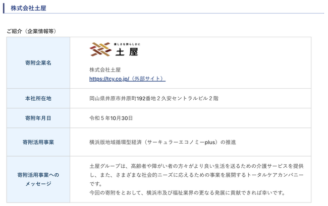 株式会社土屋が横浜市に企業版ふるさと納税の寄附を行いました