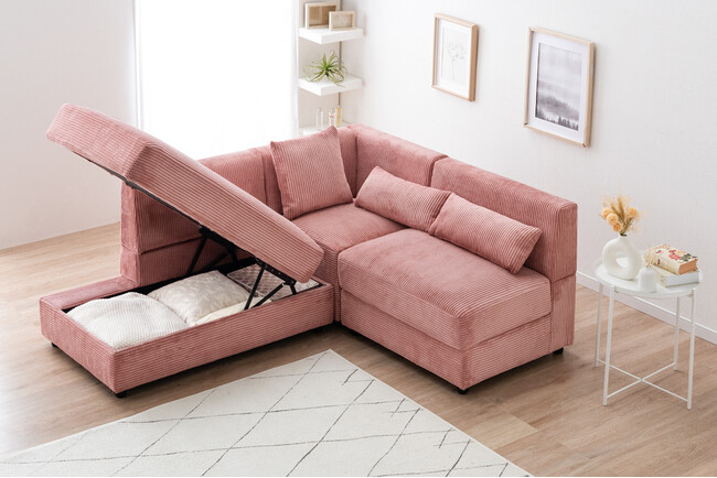【タンスのゲン】跳ね上げ収納付きコーデュロイソファ発売 見せない収納でお部屋をすっきりとした雰囲気に！