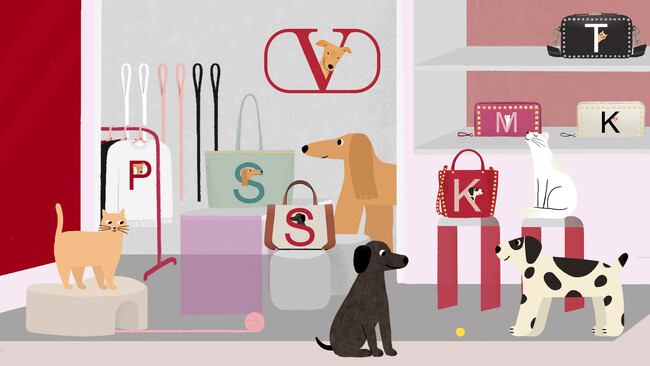 ヴァレンティノ、ペットのポートレートを描く「ロックスタッズ ペット」のポップインイベントを、ヴァレンティノ 銀座三越にて開催