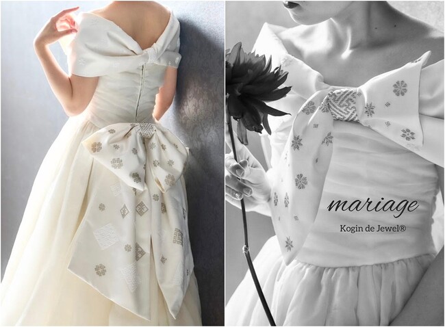 青森×神戸の事業者連携で伝統工芸「こぎん刺し」を施したウェディングドレスが完成し、完成披露トークイベントを3月3日（日）青森県弘前市で開催
