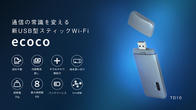 ＜通信の常識を変える＞新型USB型スティックWi-Fi『ecoco（イココ）』本日販売開始