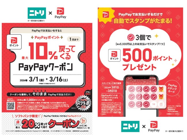【ニトリHD】PayPay導入を記念して、PayPay利用で最大10%のPayPayポイントが戻ってくるキャンペーンを開催