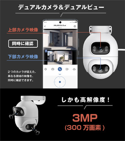 2つのカメラで360°監視、強力な音と光で不審者を撃退！AI搭載次世代防犯カメラ「EC6 DualCam」Makuake応援購入価格200万円突破！