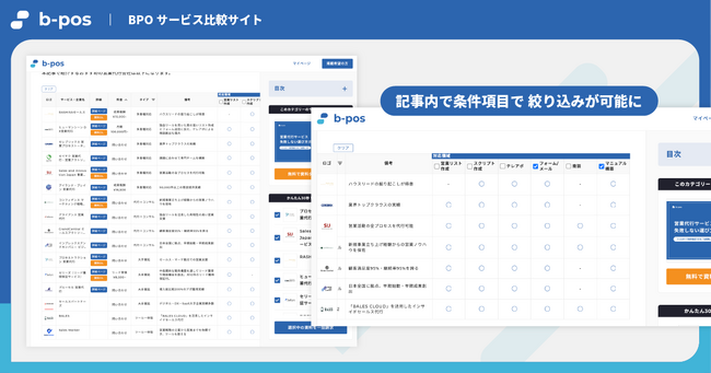 BPOサービス比較サイトb-pos、記事内でサービスを「絞り込み」比較できるように。