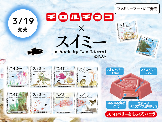 大人気絵本『スイミー』とコラボ！新商品「チロルチョコ〈スイミー ストロベリー＆まっくろバニラ〉」を全国のファミリーマートで発売！