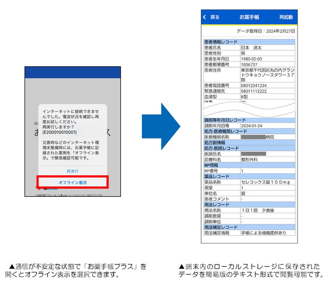 日本調剤の電子お薬手帳「お薬手帳プラス」、災害時も安心の新機能を追加～オフラインで6カ月分の薬剤情報などを確認可能に～