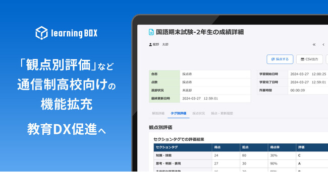 「観点別評価」など通信制高校向けの機能拡充　教育DX促進へ【learningBOX】