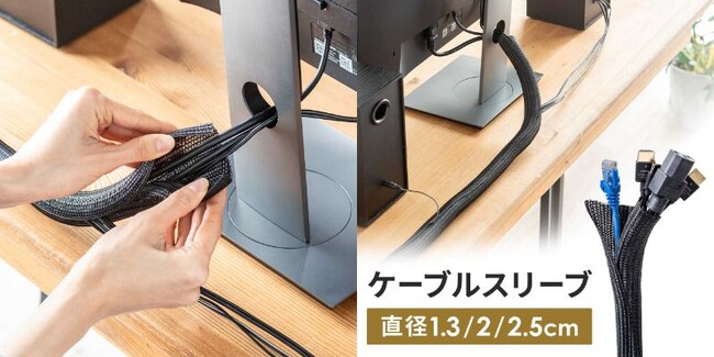 電源ケーブル等を簡単にまとめて美しく配線するケーブルスリーブ3月12日を発売