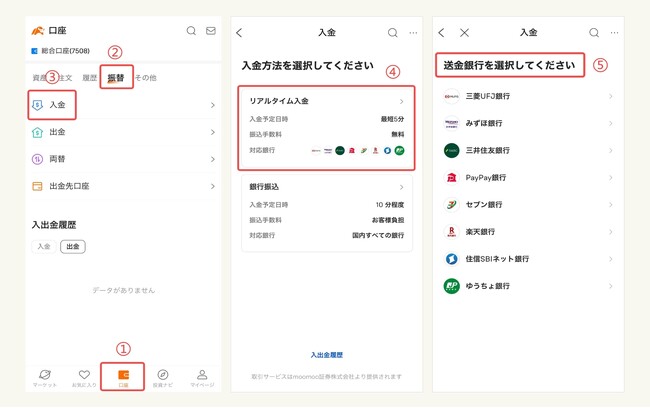 moomoo証券　三菱UFJ銀行、みずほ銀行リアルタイム入金サービス提供のお知らせ