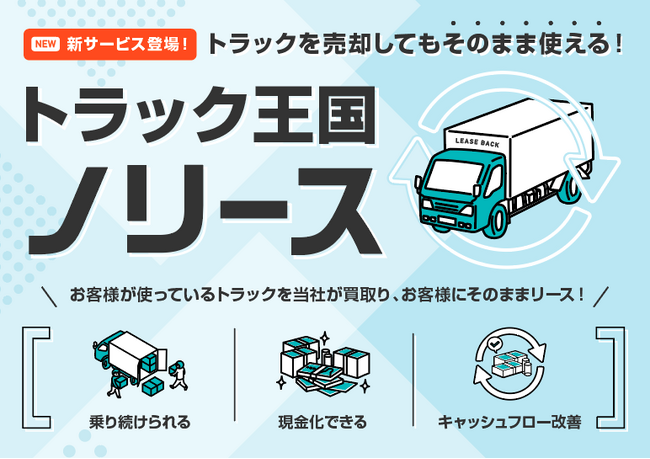 トラック王国、中古トラックを対象としたリースバックサービス「トラック王国ノリース」を開始