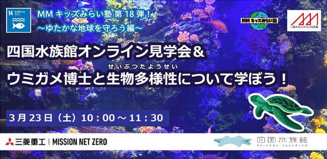 【三菱みなとみらい技術館オンラインイベント】3/23（土）「MMキッズみらい塾 第1８弾！四国水族館オンライン見学会＆ウミガメ博士と生物多様性について学ぼう！」開催のお知らせ