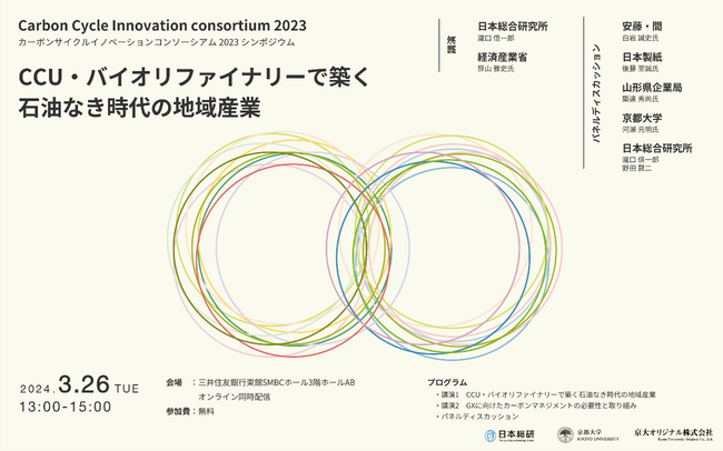 「CCU・バイオリファイナリーで築く石油なき時代の地域産業　カーボンサイクルイノベーションコンソーシアム2023シンポジウム」を3月26日に開催