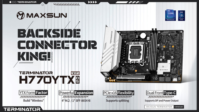 【新品登場】MAXSUN最新マザーボード：背面接続KING「Terminator H770 YTX D5 WIFI」登場！想像できない連動を実現します！