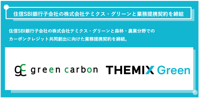 Green Carbon株式会社は、住信SBI銀行子会社の株式会社テミクス・グリーンと 森林・農業分野でのカーボンクレジット共同創出に向けた業務提携契約を締結