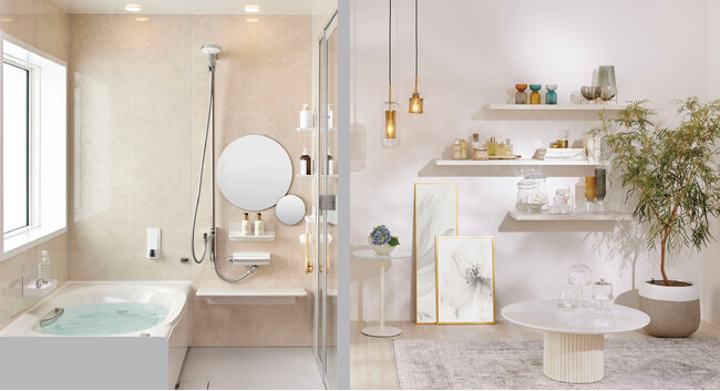 入浴スタイルに合わせて選べるバスルーム「リデア」に好きな位置にカスタマイズ可能なマグネットアイテムを追加し、発売