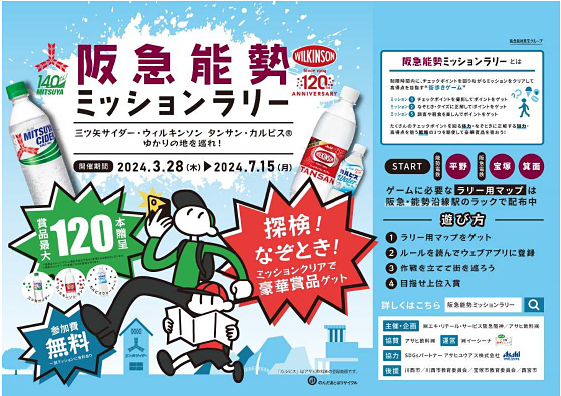 『三ツ矢サイダー』140周年、『ウィルキンソン』120周年を記念して周遊イベント「阪急能勢ミッションラリー」をアサヒ飲料ゆかりの地で開催します！