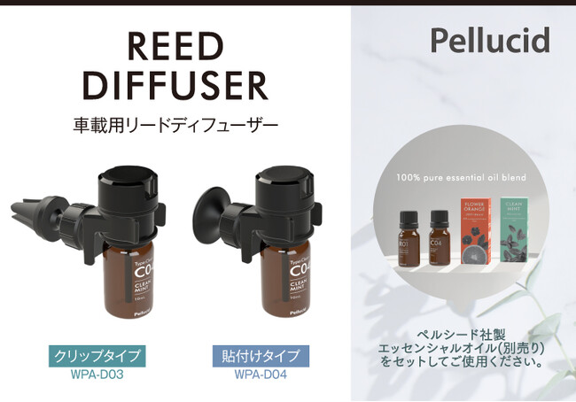 カー用品のペルシードから、車内でエッセンシャルオイルの香りを楽しめる、車載用気化式リードディフューザーが新発売。