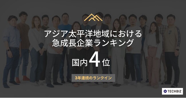 テックビズが、「アジア太平洋地域における急成長企業ランキング」にて日本国内で4位、アジア太平洋地域で60位にランクインいたしました