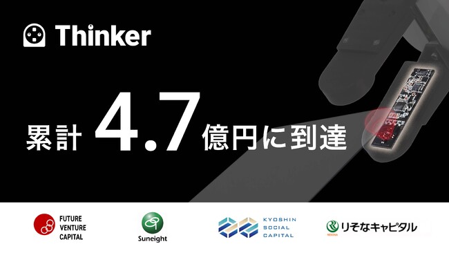 Thinkerの資金調達額が累計4.7億円に　次世代技術「近接覚センサー」で、ロボットハンドの革新を促進