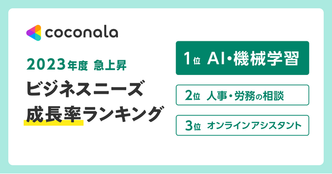 ココナラが23年度の「ビジネスニーズ成長率ランキング」を発表！AI・機械学習が躍進！専門人材の外注トレンドが浮き彫りに