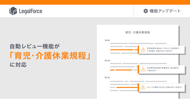 AI契約審査プラットフォーム「LegalForce」、自動レビュー機能が「育児・介護休業規程」に対応開始