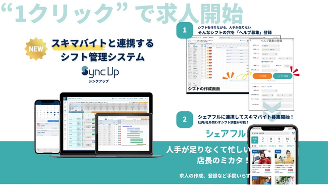 スキマバイトアプリ『シェアフル』とSaaS型シフト管理サービス『Sync Up』との機能連携を開始