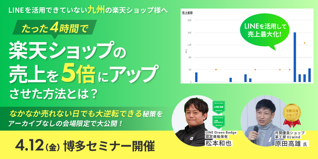 【満員御礼！増席決定】九州の楽天ショップ様必見！たった4時間で売上を5倍にアップさせたLINE活用法とは？博多セミナー4月12日（金）開催