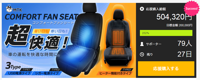 【4/1開始】真夏の猛暑対策に！車の座席に取り付ける『新型』ファン付き快適シート！クラウドファンディングサイトMakuakeにてプロジェクトを開始しました！