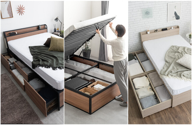 【タンスのゲン】大容量収納付きベッドを3種類発売開始～入れるモノや片付け方に合わせて3タイプから選択可能
