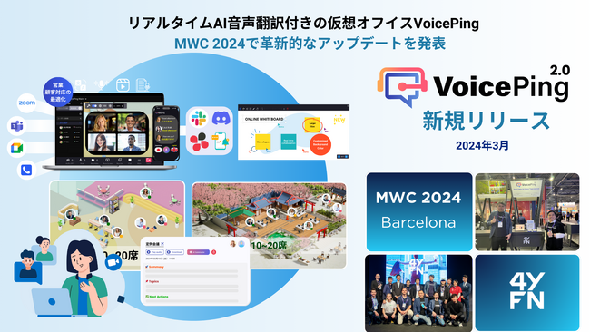 リアルタイムAI音声翻訳付きの仮想オフィスVoicePing：MWC 2024で革新的なアップデートを発表