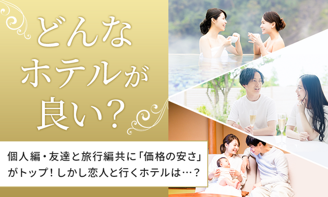 【どんなホテルが良い？】個人編・友達と旅行編共に「価格の安さ」がトップ！しかし恋人と行くホテルは・・・？