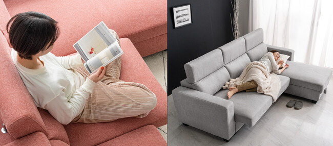 スライドする座面で、ゆったりとあぐらやごろ寝など理想のくつろぎ姿勢を追求した収納付きカウチソファ発売