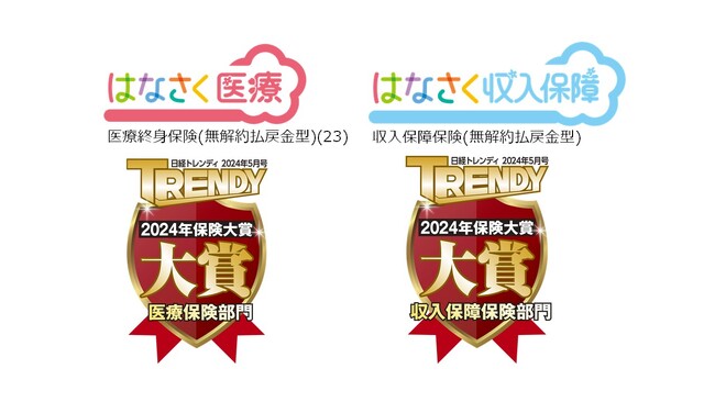 はなさく生命、日経トレンディ5月号「保険大賞2024」において「はなさく医療」・「はなさく収入保障」が大賞を受賞