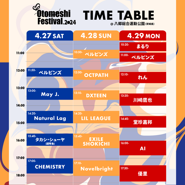 全国199店舗が集まる、関東最大級の音楽と食の祭典「Otomeshi Festival.2024」　タイムテーブル発表！　出演アーティスト全16組の出演が決定！