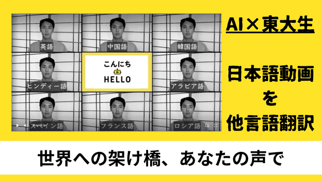 「最新動画生成AI技術」×「東大生」により日本語の動画を他言語に翻訳するサービス『こんにちハロー』受付開始！