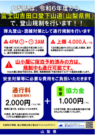 山梨県令和6年度 富士山吉田口登下山道（吉田ルート）における登山規制の実施について