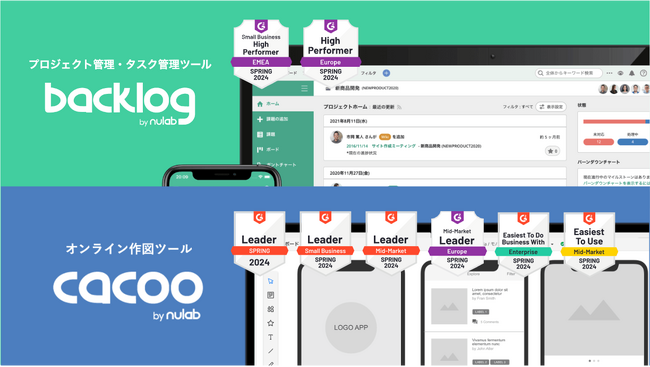 米国最大級のソフトウェアレビューサイトG2.com主催の「G2's 2024 Spring Awards」において、ヌーラボのBacklogとCacooが計8つのカテゴリーで受賞